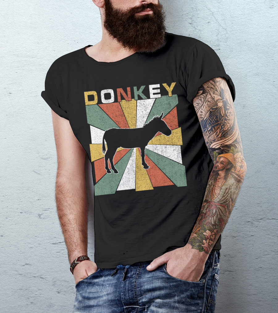 DONKEY Retro 70s Vintage Silhouette Colorful Stripes T-Shirt