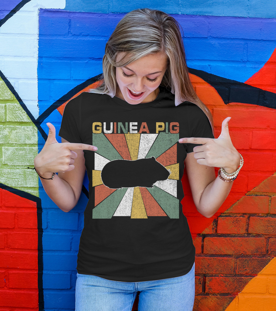 Guinea Pig Retro 70s Silhouette With Vintage Color Block T-Shirt