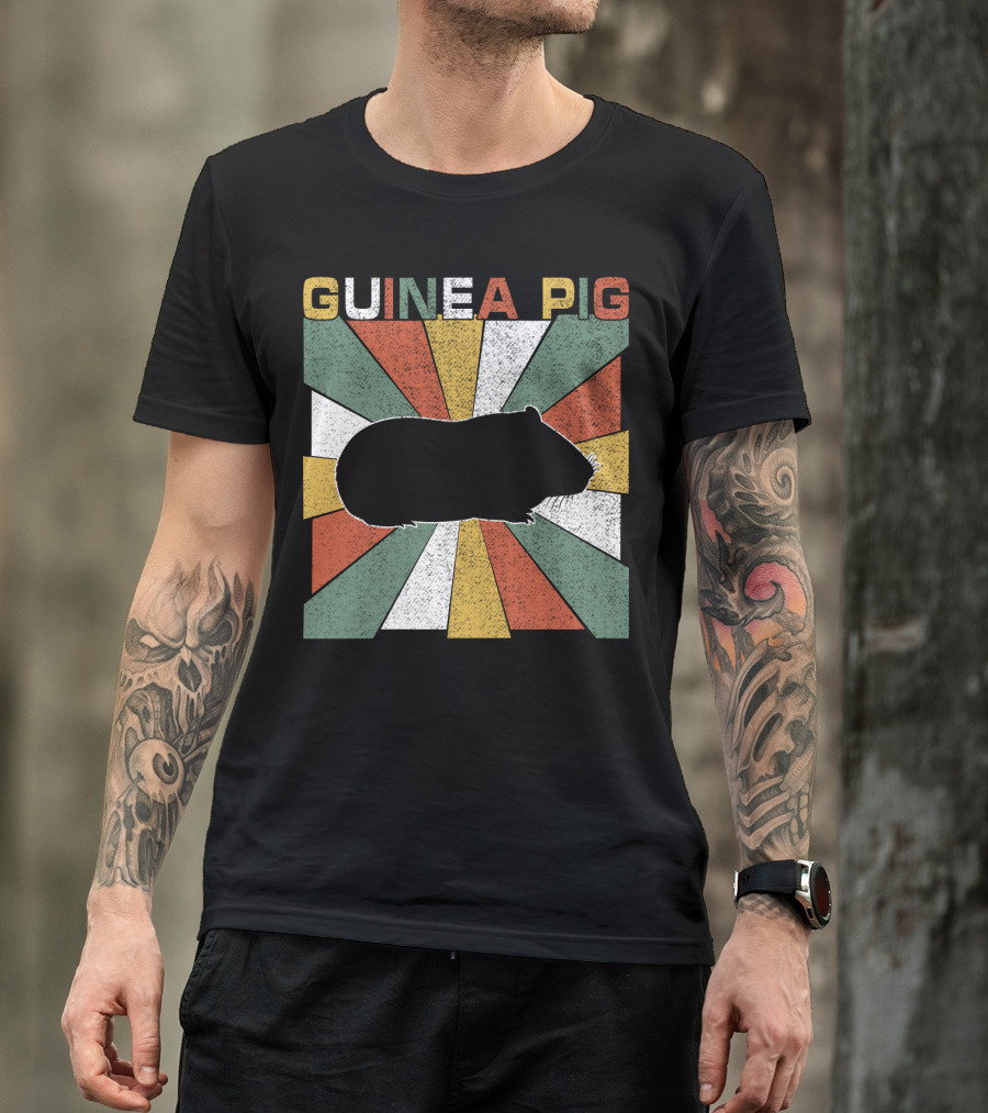 Guinea Pig Retro 70s Silhouette With Vintage Color Block T-Shirt