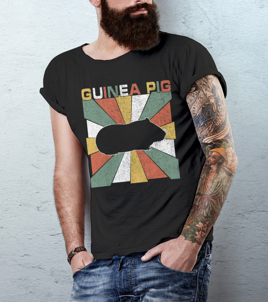 Guinea Pig Retro 70s Silhouette With Vintage Color Block T-Shirt