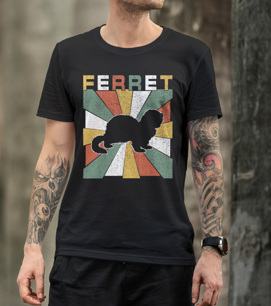 Ferret Vintage Silhouette With Retro 70s Sunburst T-Shirt