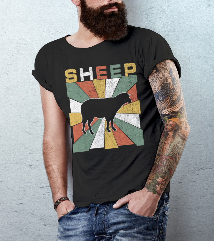 Sheep Retro 70s Vintage Silhouette Sunburst T-Shirt