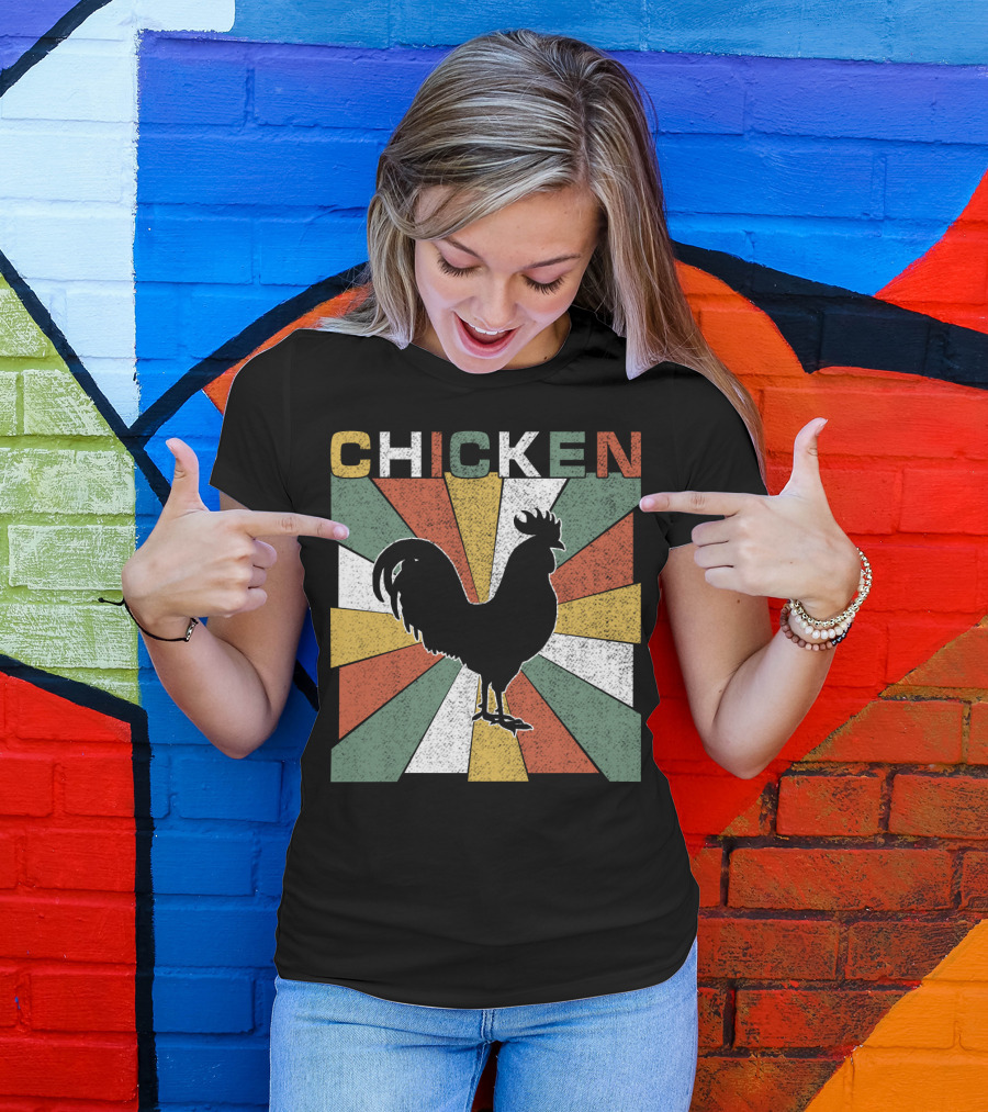 CHICKEN Retro 70s Rooster Silhouette Vintage Colors T-Shirt