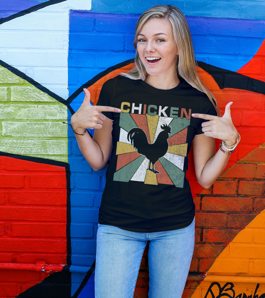 CHICKEN Retro 70s Rooster Silhouette Vintage Colors T-Shirt
