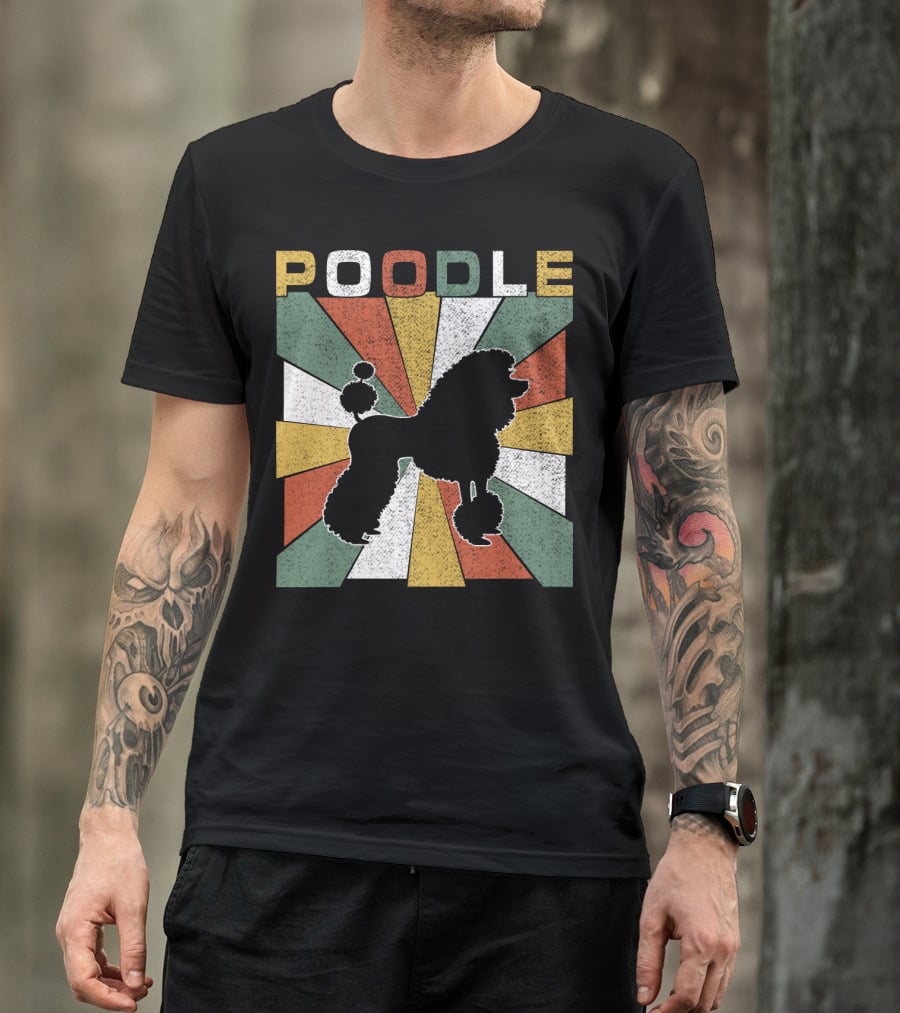 Poodle Silhouette Retro 70s Colorful Burst T-Shirt