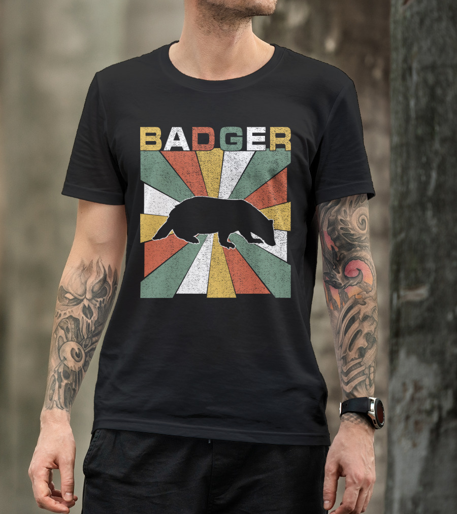 BADGER Vintage 70s Silhouette With Colorful Retro Stripes T-Shirt