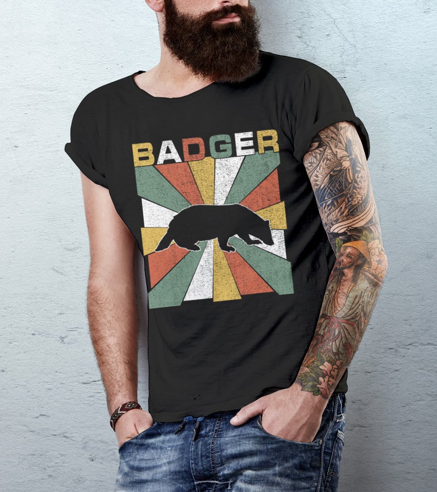 BADGER Vintage 70s Silhouette With Colorful Retro Stripes T-Shirt