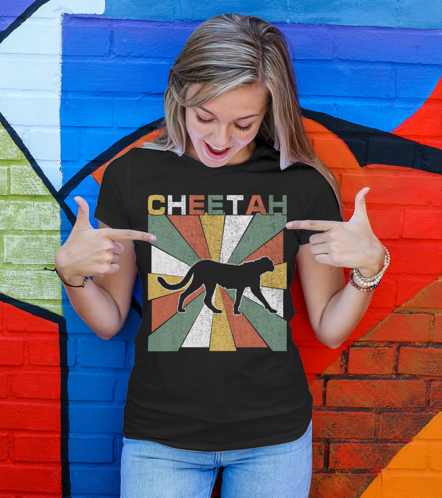 Cheetah Silhouette Retro 70s Vintage Stripes T-Shirt