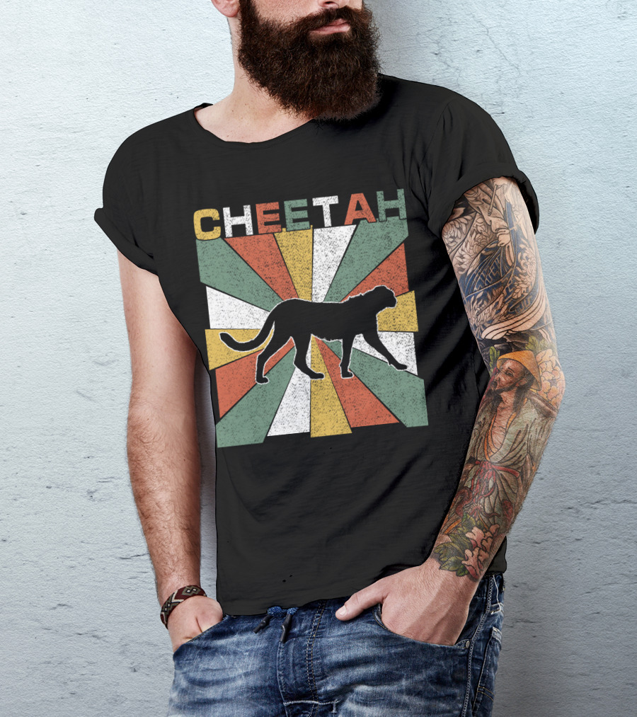 Cheetah Silhouette Retro 70s Vintage Stripes T-Shirt