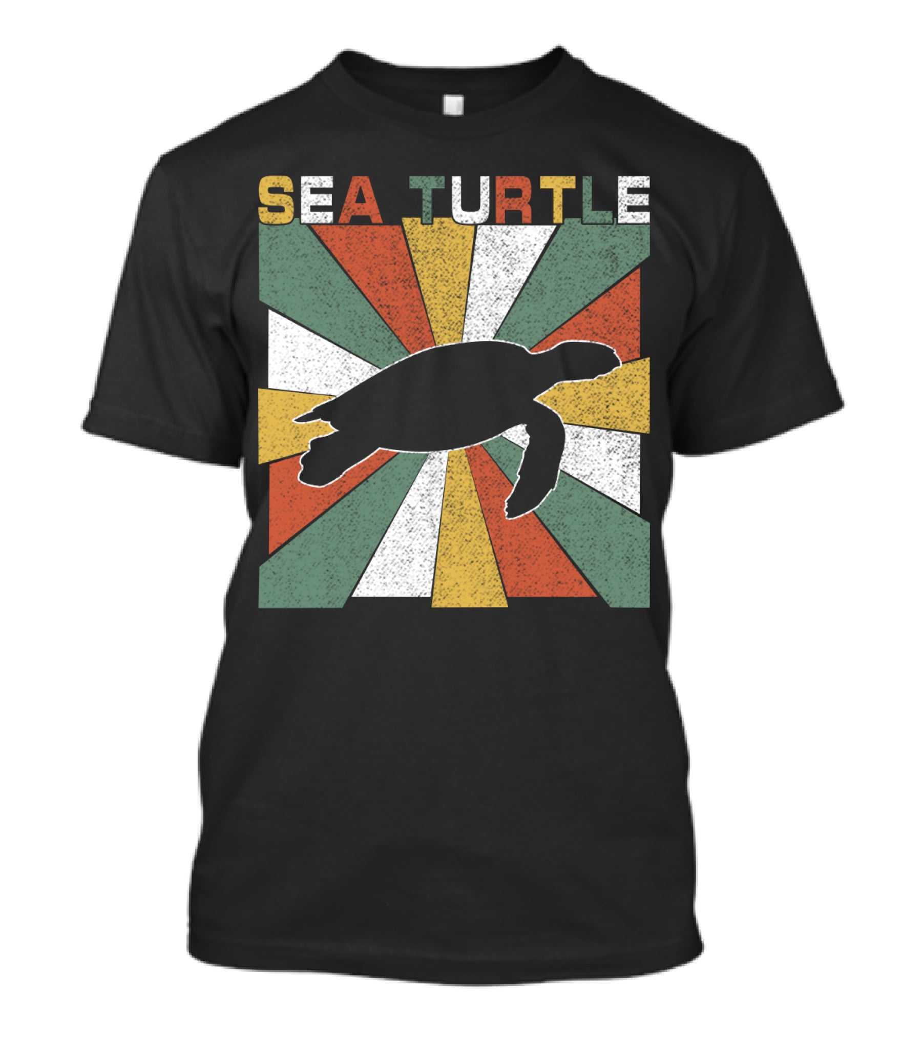 Sea Turtle Retro 70s Vintage Silhouette Distressed Color Blocking T-Shirt