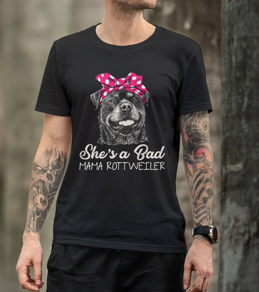 She's A Bad Mama Rottweiler With Polka Dot Scarf T-Shirt