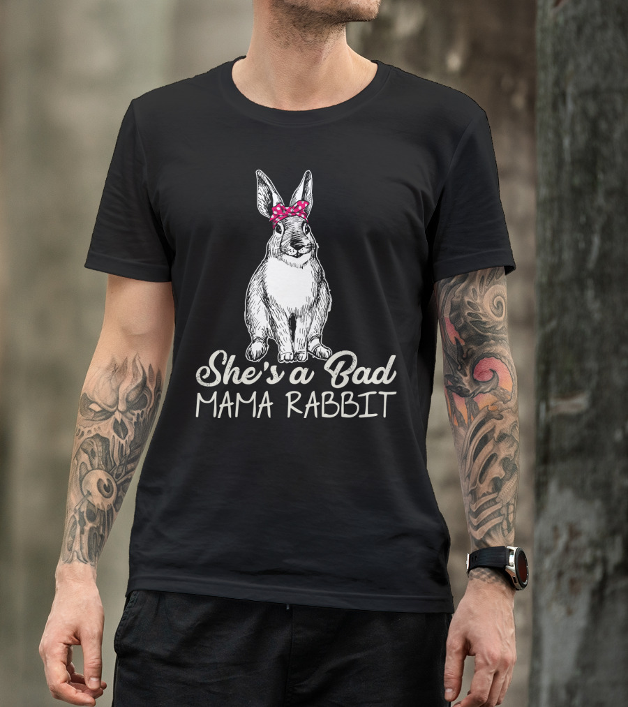 She's A Bad Mama Rabbit With Polka Dot Bow T-Shirt