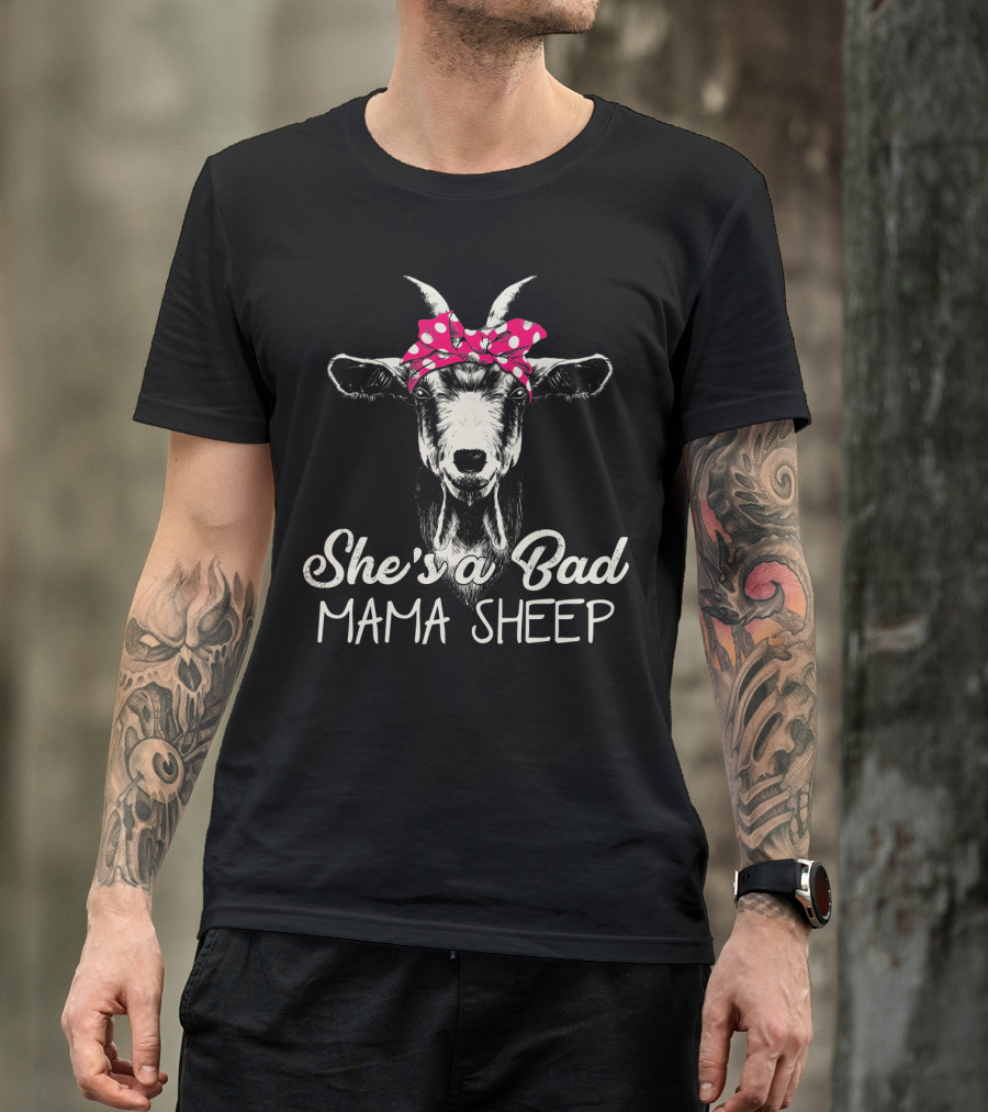 She's A Bad Mama Sheep Goat With Polka Dot Bow T-Shirt