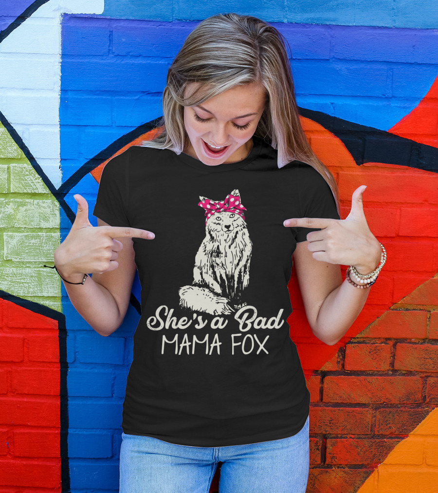 She's A Bad Mama Fox In Red Polka Dot Headscarf T-Shirt