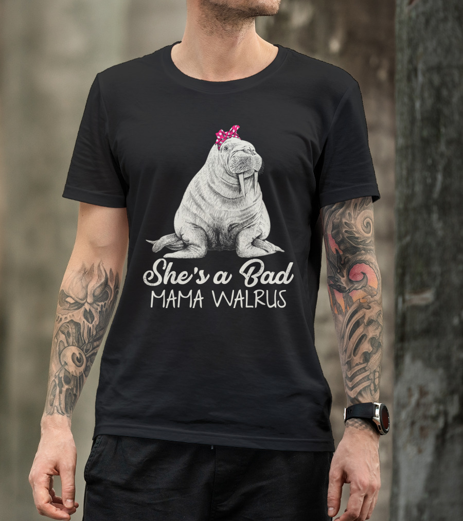 She's A Bad Mama Walrus With Red Polka Dot Bow T-Shirt