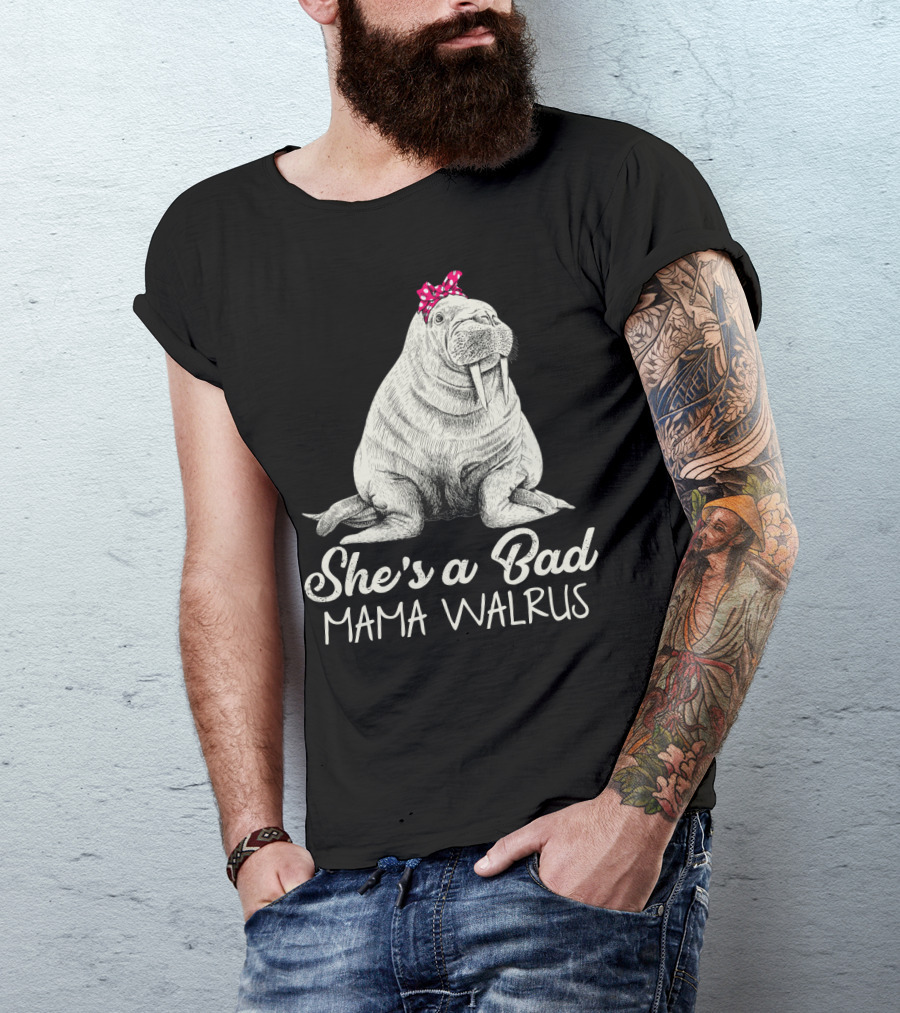She's A Bad Mama Walrus With Red Polka Dot Bow T-Shirt