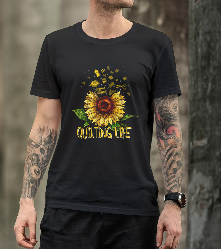 Quilting Life Sunflower With Sewing Tools T-Shirt