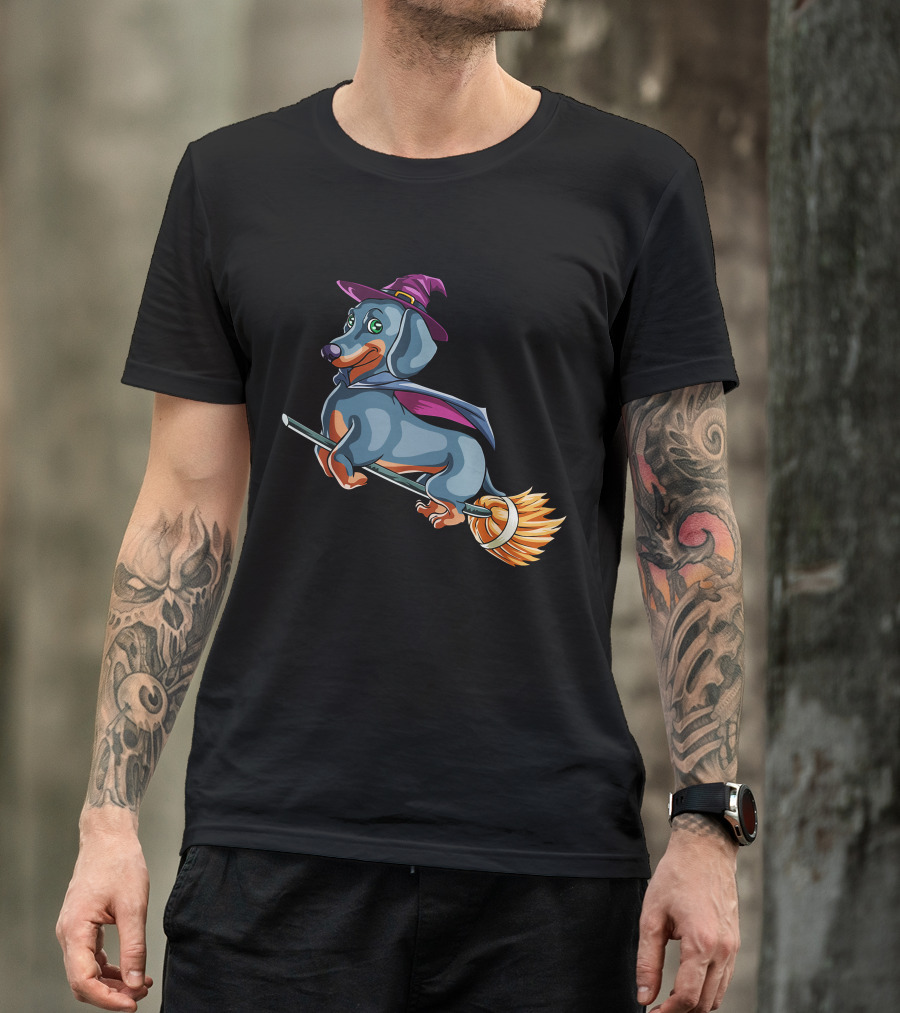 Halloween Dachshund Witch Costume Funny Scary T-Shirt