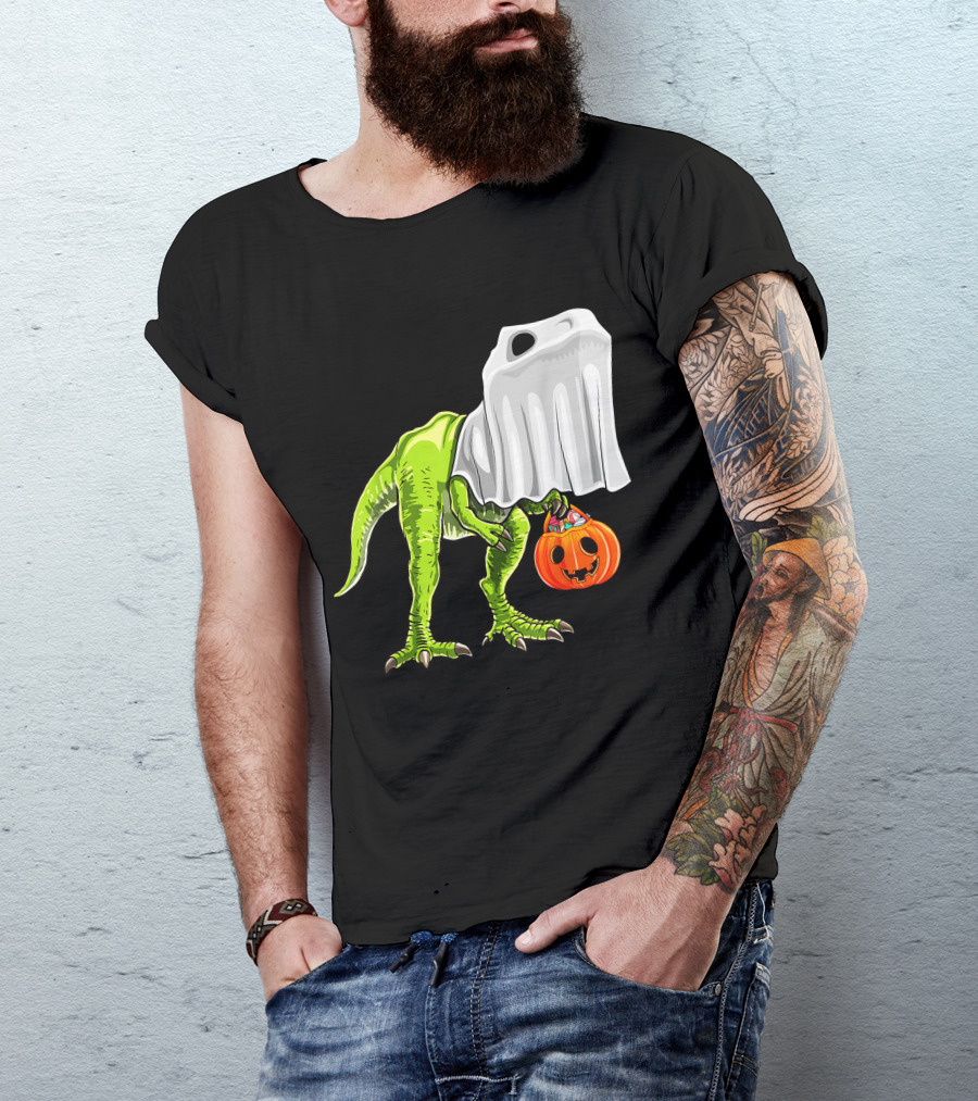 Halloween Rex Dinosaur Ghost Costume Pumpkin T-Shirt