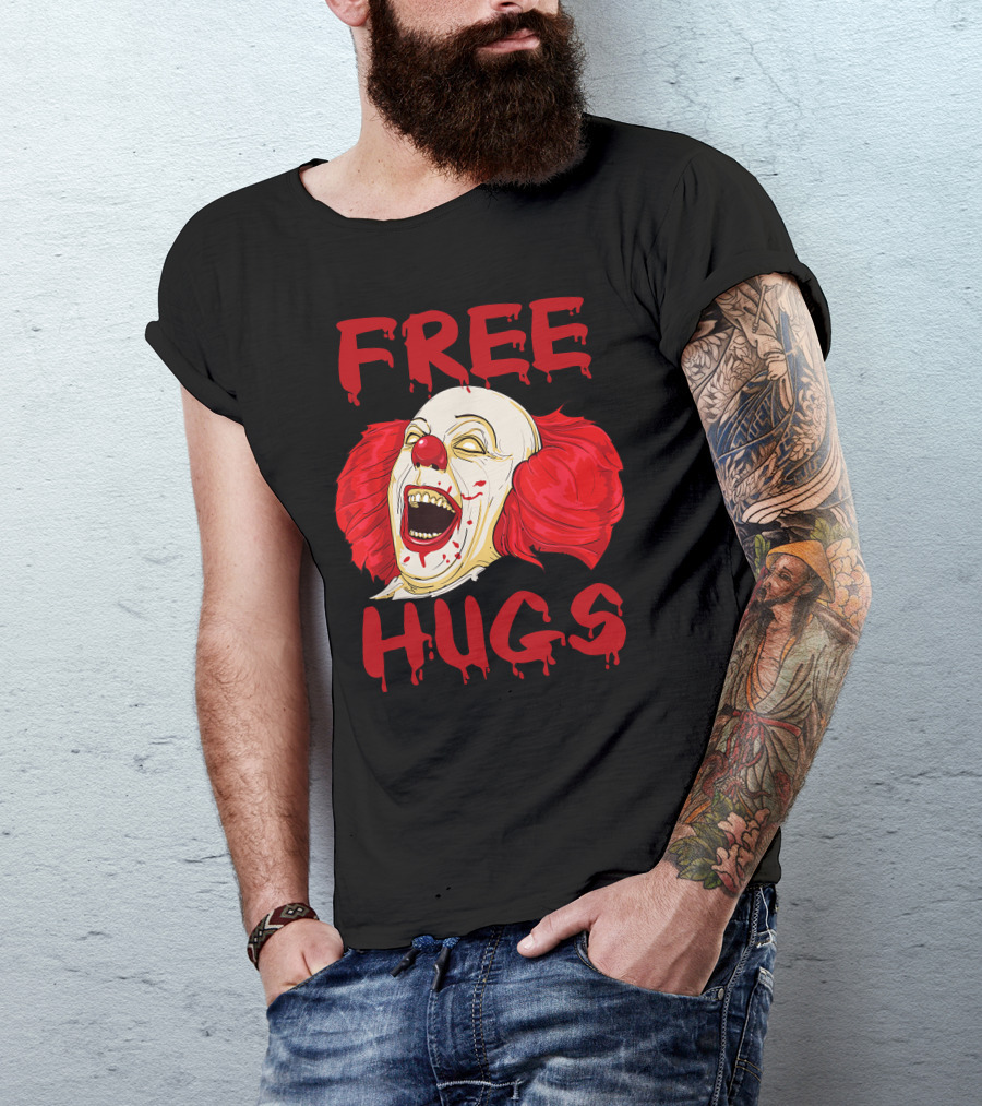 Free Hugs Halloween Evil Killer Scary Clown Horror T-Shirt