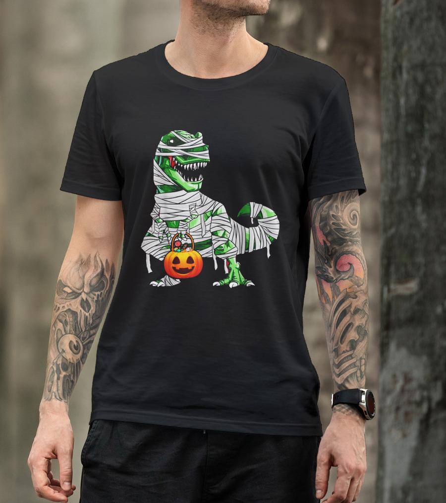 Halloween Pumpkin Mummy Dinosaur T-Shirt