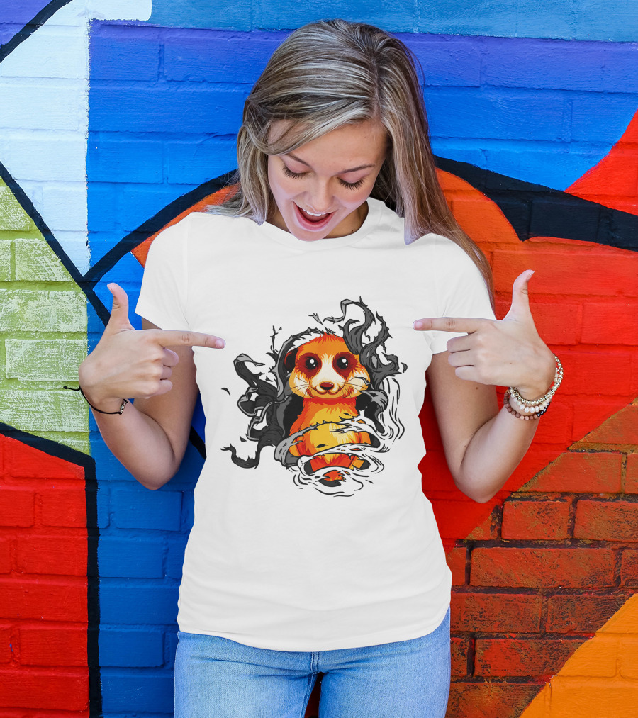 Meerkat Vivid Orange Burst Black Swirls T-Shirt