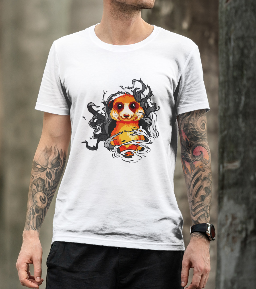 Meerkat Vivid Orange Burst Black Swirls T-Shirt