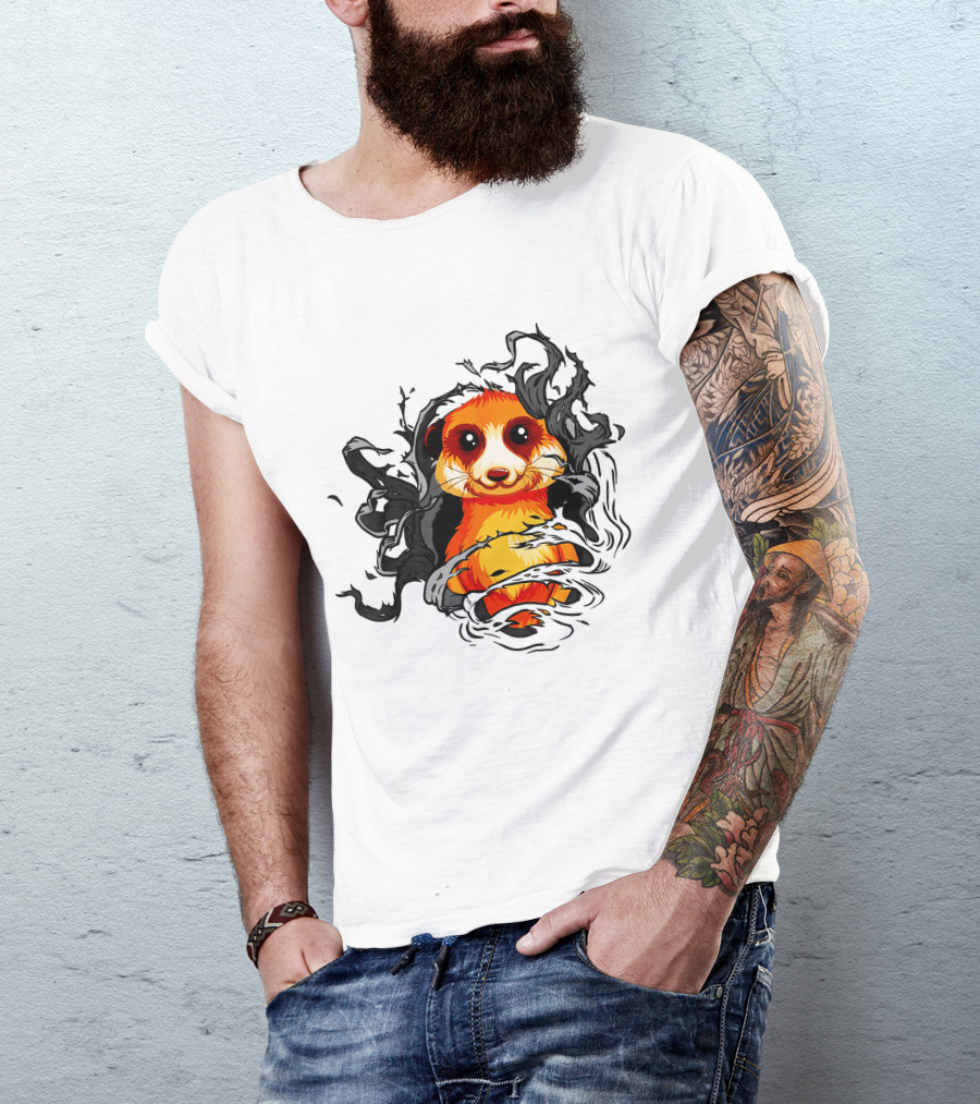Meerkat Vivid Orange Burst Black Swirls T-Shirt