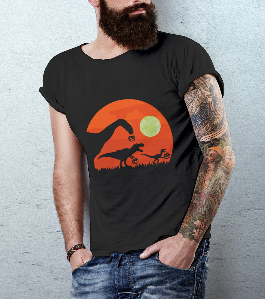 Halloween Dinosaur Rex Pumpkin Moon T-Shirt