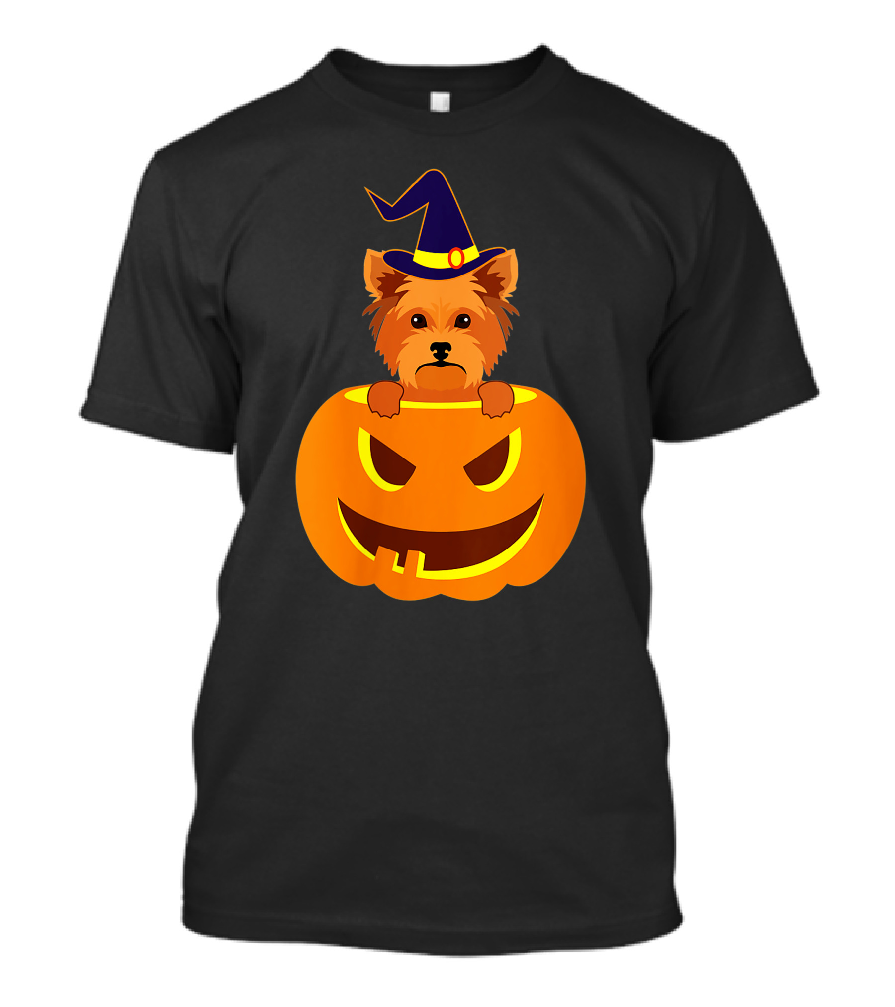 Yorkie Witch Hat Pumpkin Halloween Yorkshire Terrier T-Shirt