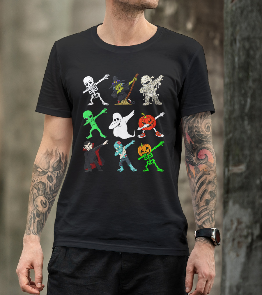 Halloween Dabbing Skeleton Witch Mummy Alien Ghost Pumpkin Vampire Zombie Monsters T-Shirt