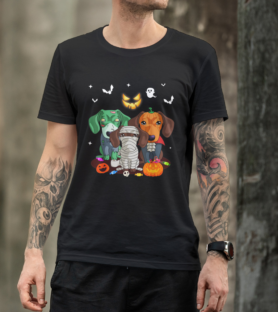Halloween Dachshund Dog Witch Cute Dachshund Dog Lovers Zombie Mummy Pumpkin Costume Dogs T-Shirt