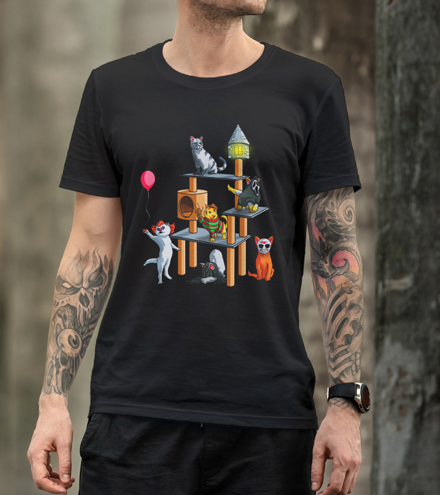 Funny Cat Horror Halloween With Cute Kitty Icons For Lovers T-Shirt
