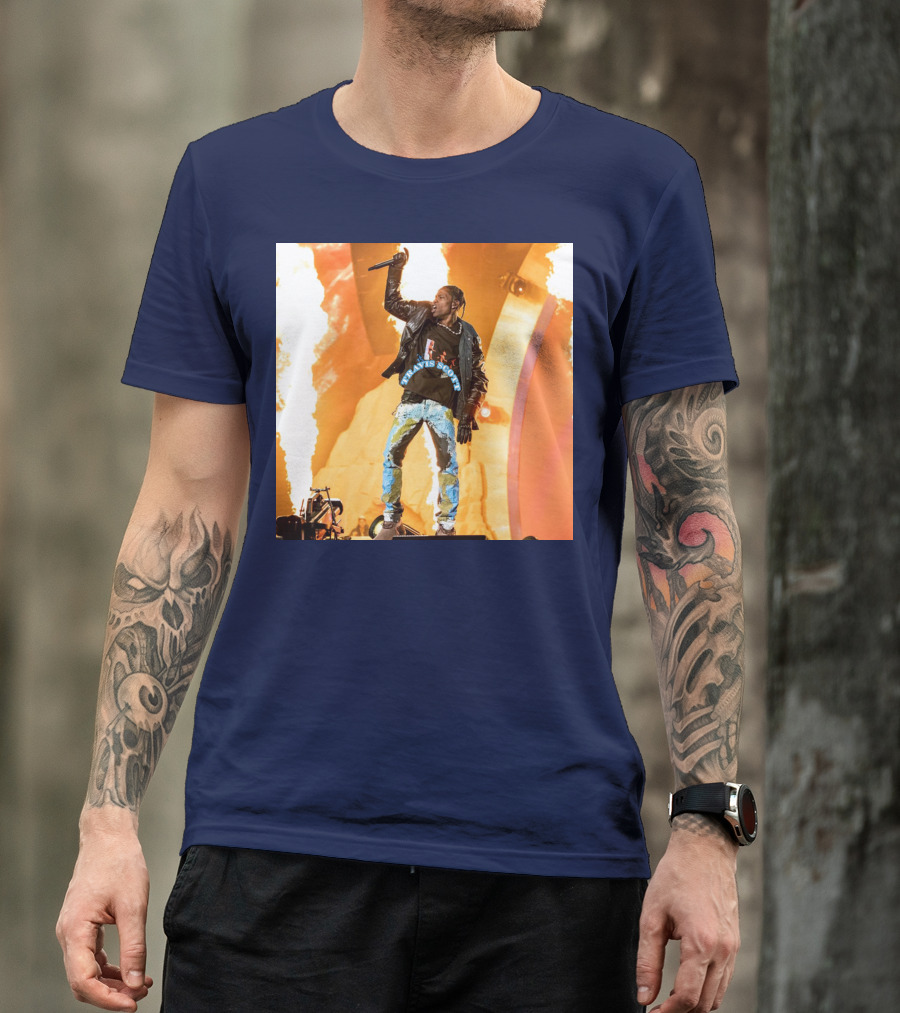 Travis Scott Live Concert Performance With Fire Effects T-Shirt