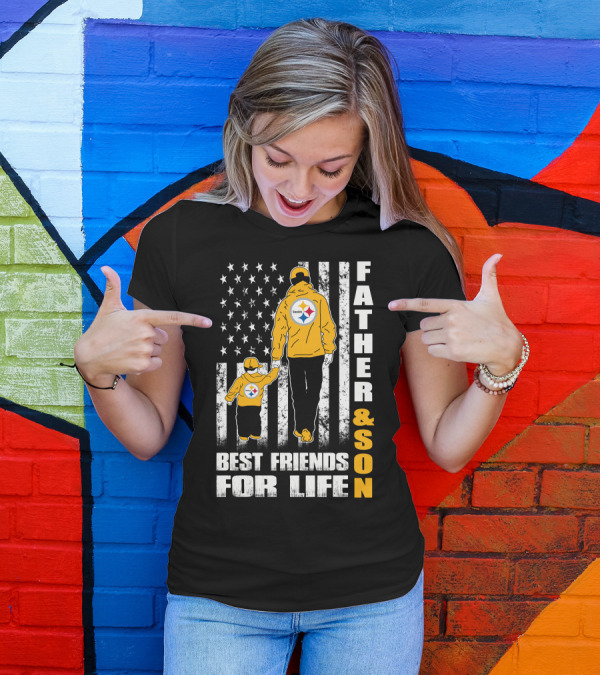 Father And Son Best Friends For Life Steelers Flag Background T-Shirt