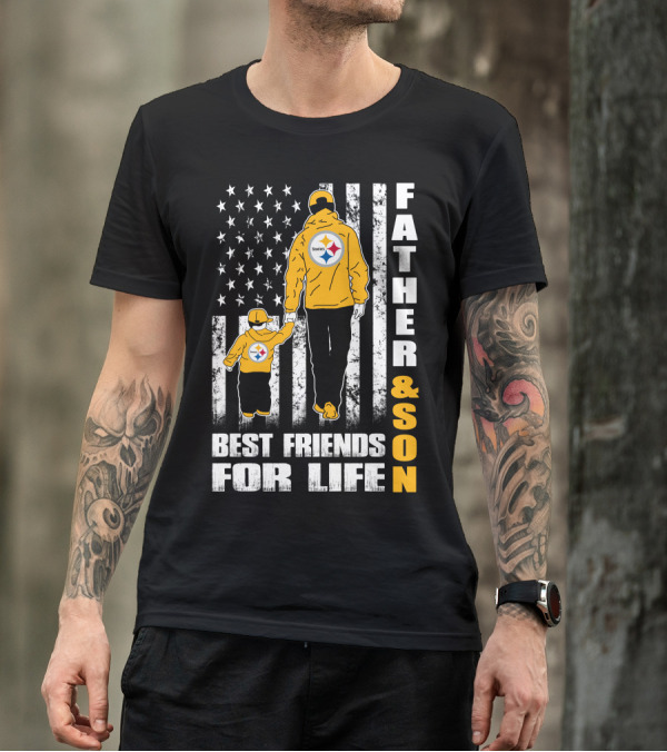 Father And Son Best Friends For Life Steelers Flag Background T-Shirt