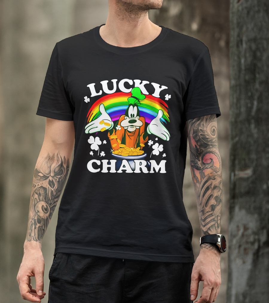 Lucky Charm Goofy With Rainbow And Gold Coins T-Shirt