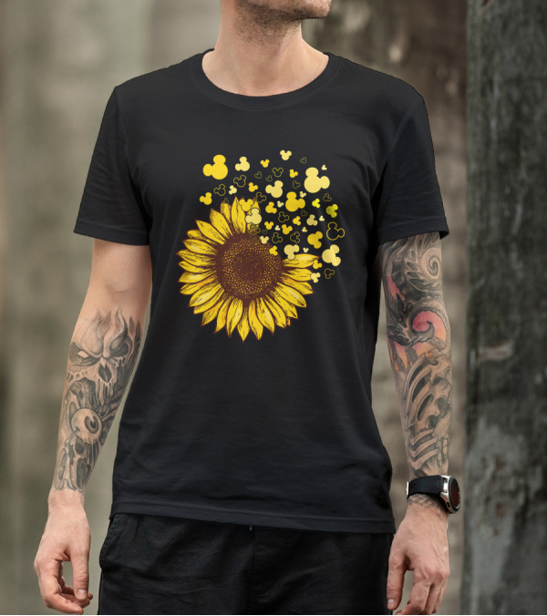 Sunflower With Mickey Mouse Icon Yellow Accents T-Shirt