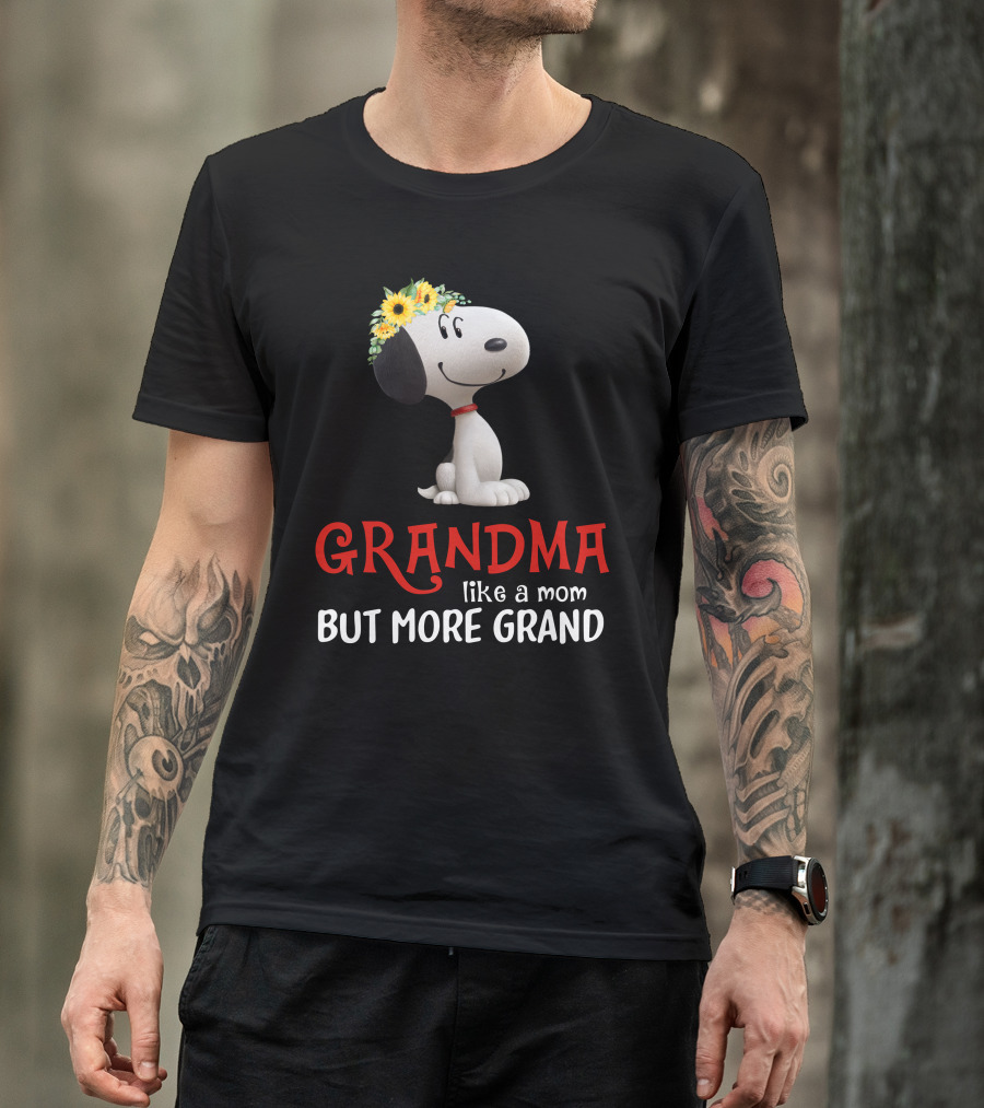 GRANDMA Like A Mom But More Grand Snoopy Sunflower Crown T-Shirt