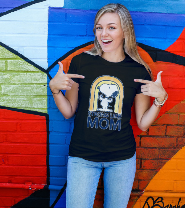 Snoopy Strong Like Mom Retro Rainbow Celebrating Motherhood T-Shirt