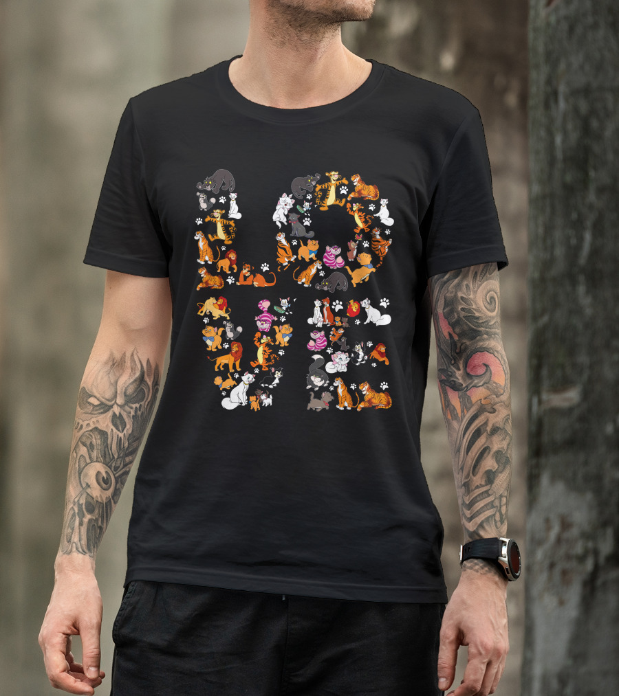 Cat Love Alphabet With Colorful Cartoon Cats And Paw Prints T-Shirt