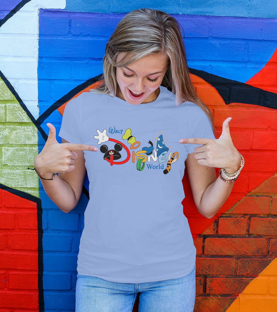 Walt Disney World Mickey Goofy Sorcerer Tigger Stylized Text T-Shirt