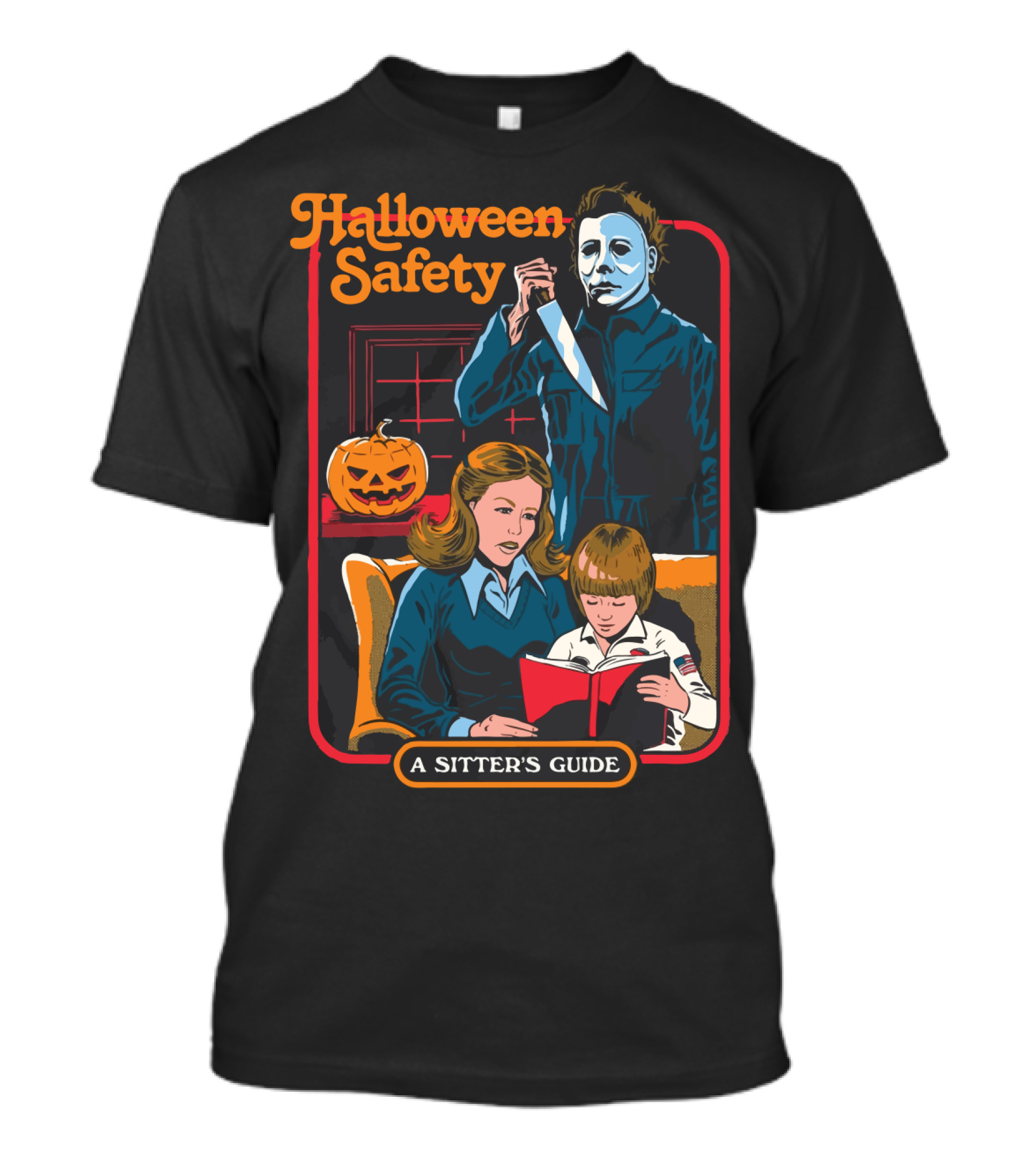 Halloween Safety A Sitter's Guide Michael Myers Jack-O'-Lantern Scene T-Shirt