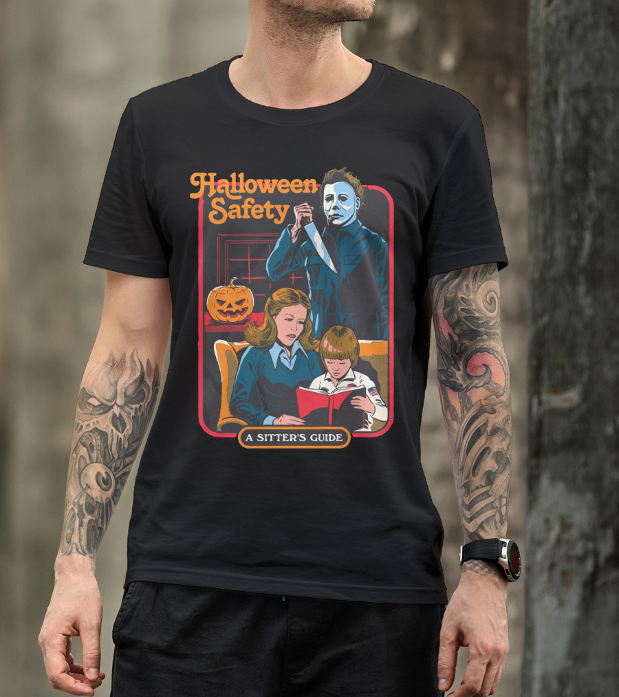 Halloween Safety A Sitter's Guide Michael Myers Jack-O'-Lantern Scene T-Shirt