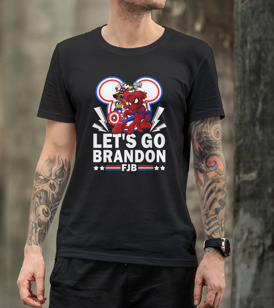 Let's Go Brandon FJB Disney Marvel Spiderman Thor Captain America Mickey Donald T-Shirt
