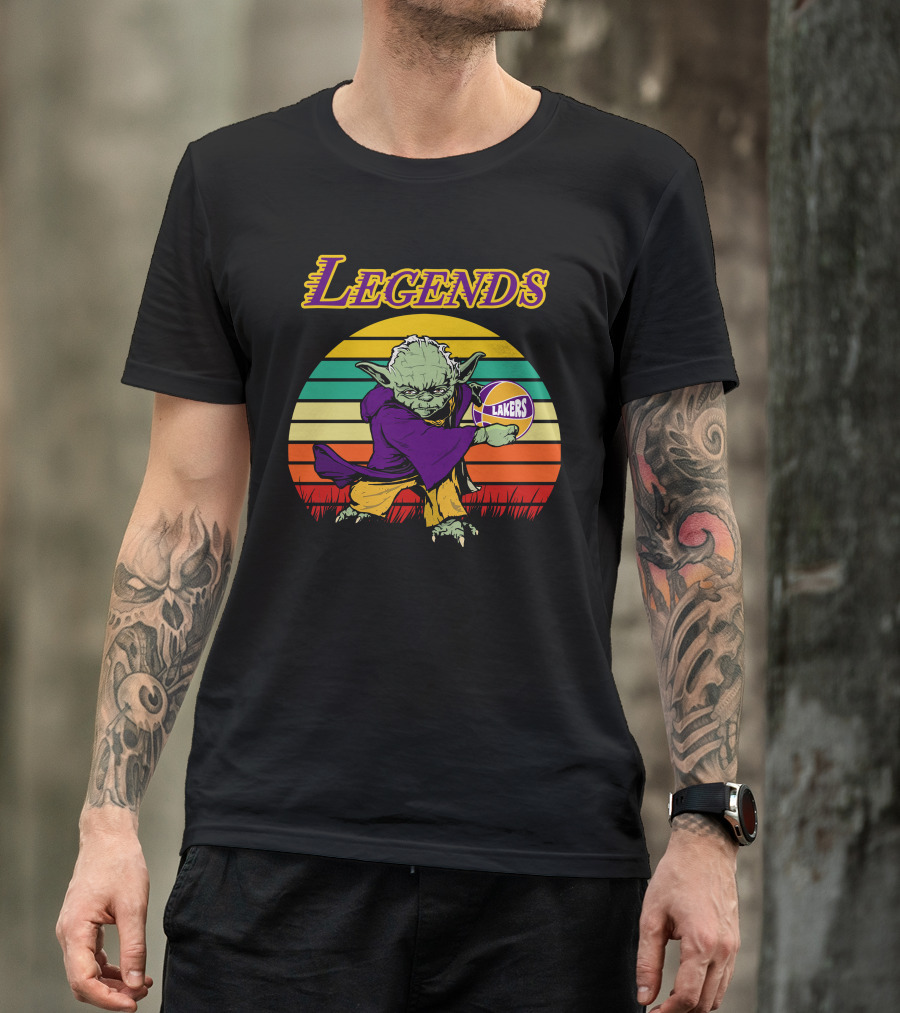 Legends Yoda Lakers Basketball Retro Stripes T-Shirt