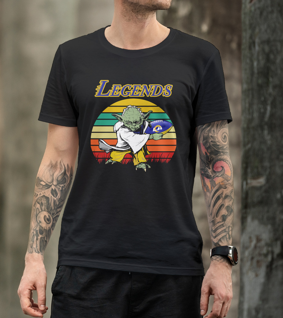 Legends Retro Yoda Holding Los Angeles Rams Football T-Shirt
