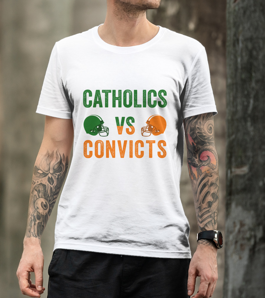 Catholics Vs. Convicts 1988 Football Helmets Rivalry T-Shirt