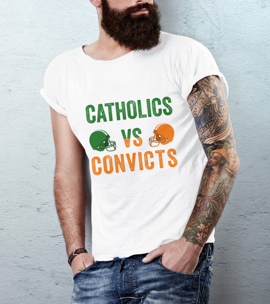 Catholics Vs. Convicts 1988 Football Helmets Rivalry T-Shirt