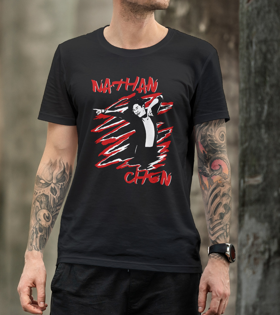 Nathan Chen Dynamic Pose Red And Black T-Shirt
